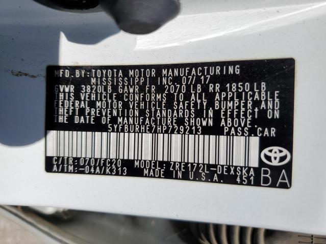 5YFBURHE7HP729213 Toyota COROLLA L