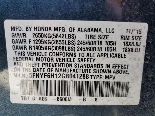5FNYF6H12GB041288 Honda PILOT LX