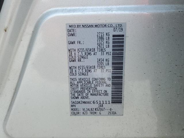 5N1DR2MNXKC651111 Nissan Pathfinder S