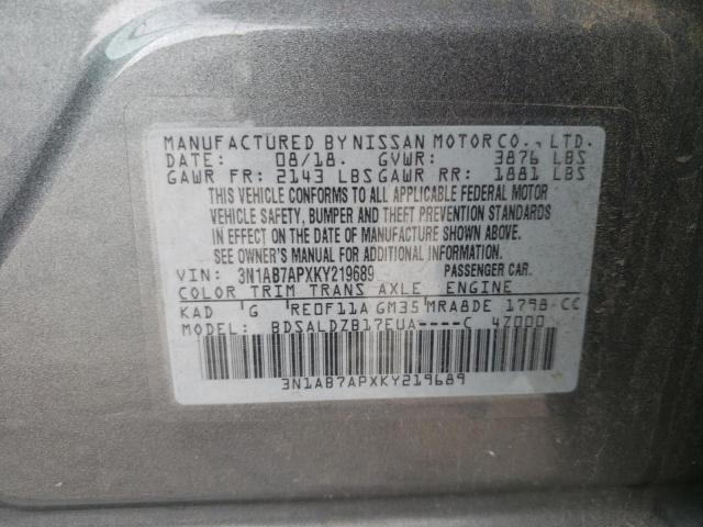 3N1AB7APXKY219689 Nissan SENTRA S
