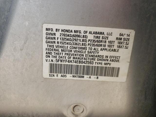 5FNYF4H74EB042593 Honda PILOT EXLN