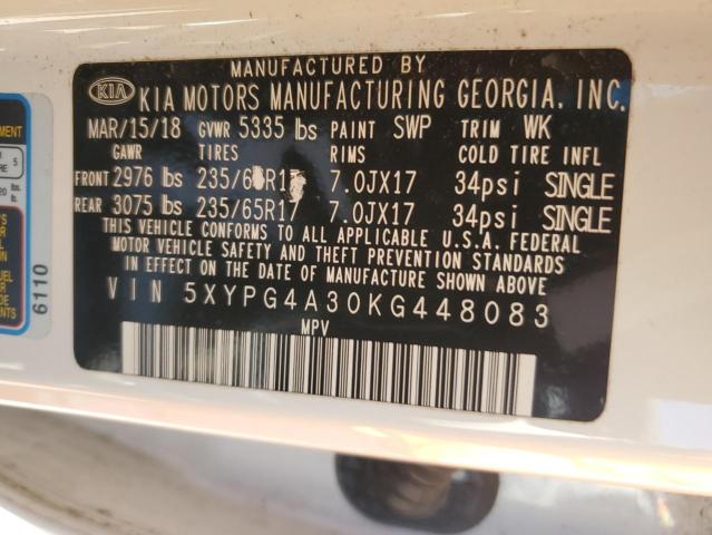 5XYPG4A30KG448083 KIA SORENTO L