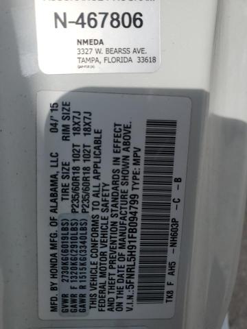 5FNRL5H91FB094799 Honda Odyssey Touring