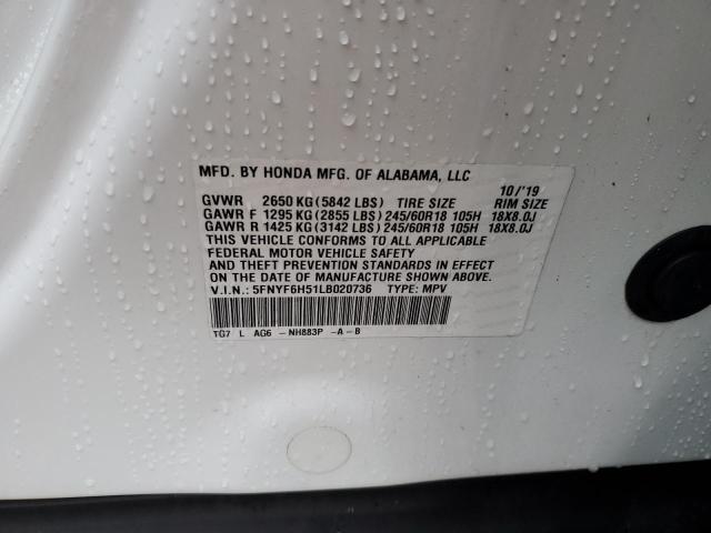 5FNYF6H51LB020736 Honda PILOT EXL