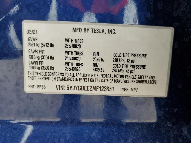 Auction sale of the 2021 Tesla Model Y , vin: 5YJYGDEE2MF123851, lot number: 153141964