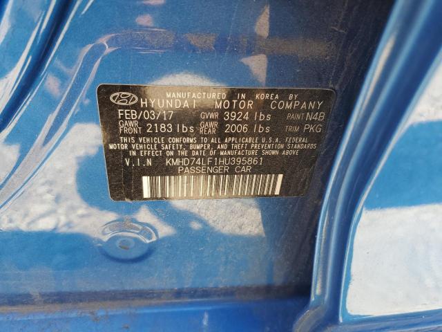 KMHD74LF1HU395861 Hyundai ELANTRA SE