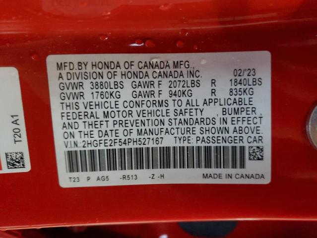 2HGFE2F54PH527167 Honda Civic Sport