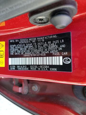 58ABZ1B18KU011838 Lexus ES 350