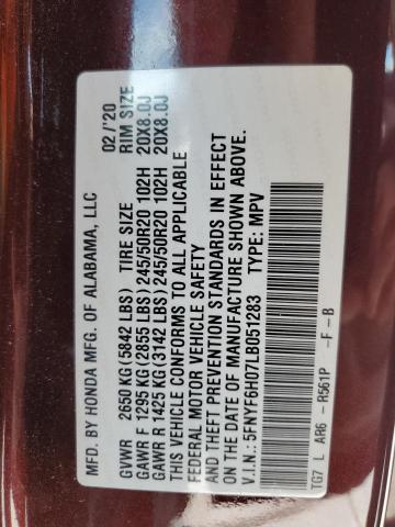 5FNYF6H07LB051283 Honda Pilot Elite
