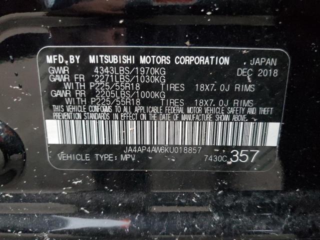 JA4AP4AW6KU018857 Mitsubishi Outlander Sport Se