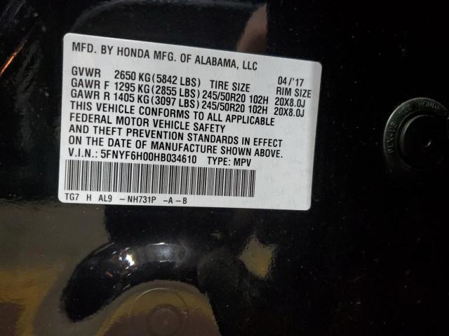 5FNYF6H00HB034610 Honda Pilot Elite
