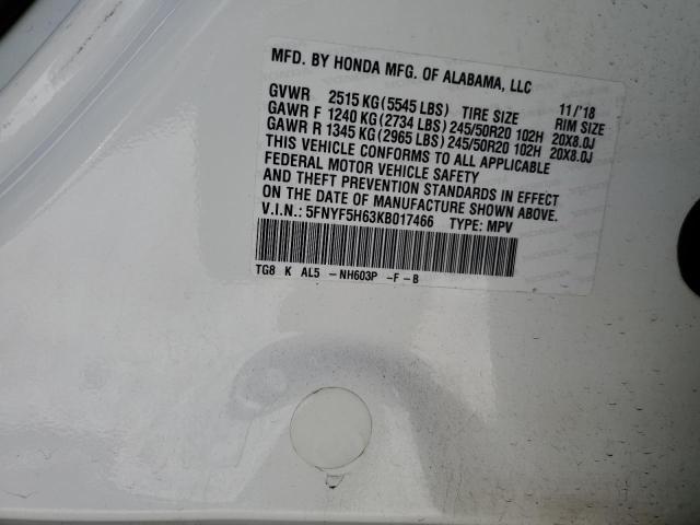 5FNYF5H63KB017466 Honda Pilot Touring
