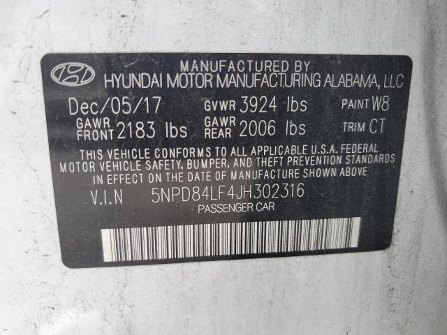 5NPD84LF4JH302316 Hyundai ELANTRA SEL