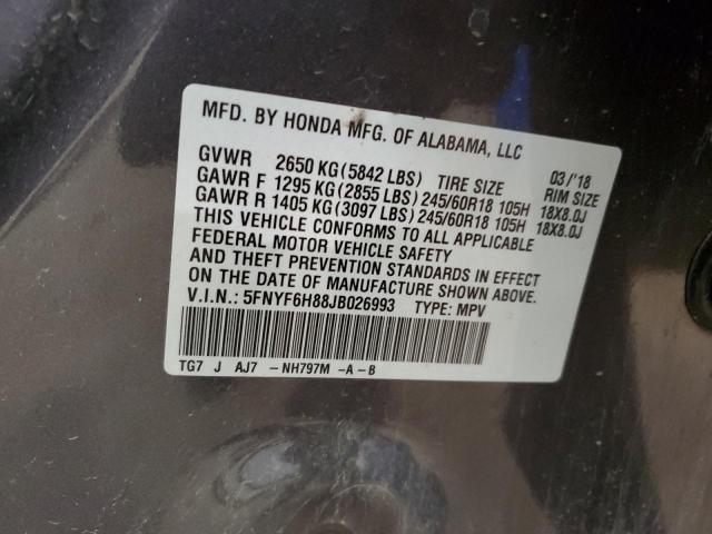 5FNYF6H88JB026993 Honda PILOT EXL