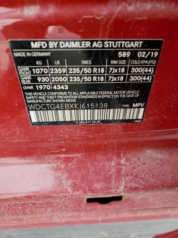 WDCTG4EBXKJ615138 Mercedes-Benz GLA 250