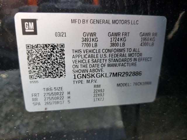 1GNSKGKL7MR292886 Chevrolet Suburban K1500 High Country