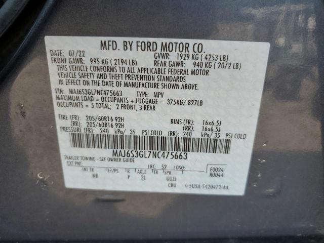 MAJ6S3GL7NC475663 Ford Ecosport Se
