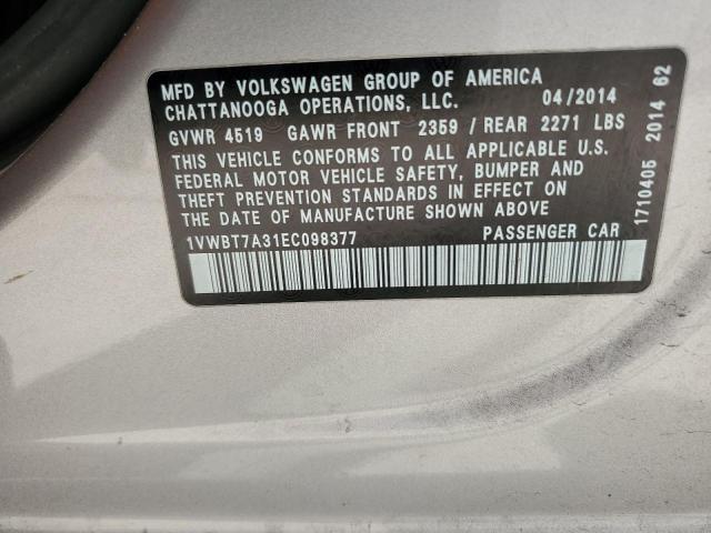 1VWBT7A31EC098377 Volkswagen PASSAT SE