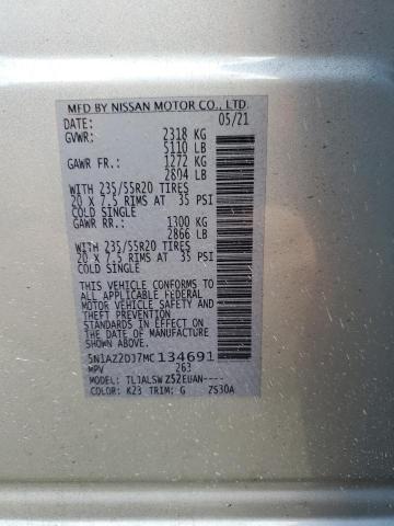 5N1AZ2DJ7MC134691 Nissan Murano Platinum
