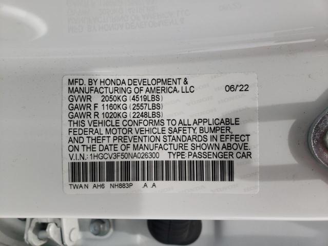 1HGCV3F50NA026300 Honda Accord Hybrid Exl