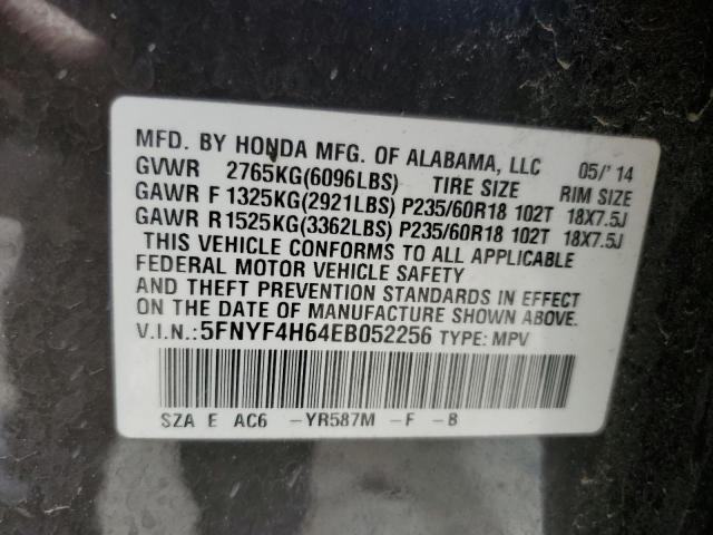 5FNYF4H64EB052256 Honda PILOT EXL