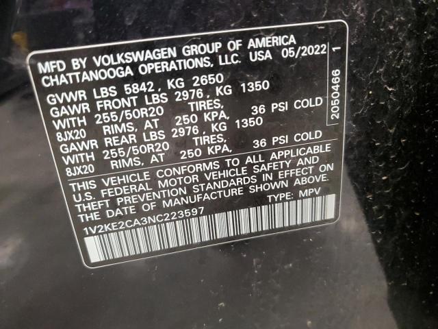 1V2KE2CA3NC223597 Volkswagen Atlas Cross Sport Se