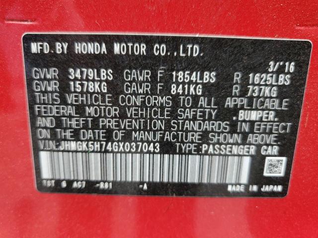 JHMGK5H74GX037043 Honda FIT EX