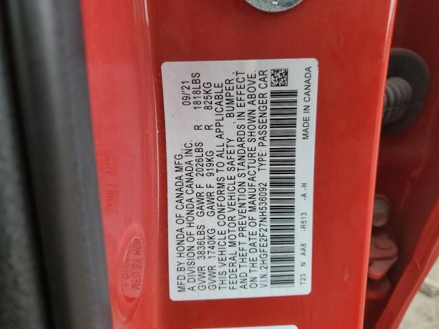2HGFE2F27NH536092 Honda Civic Lx