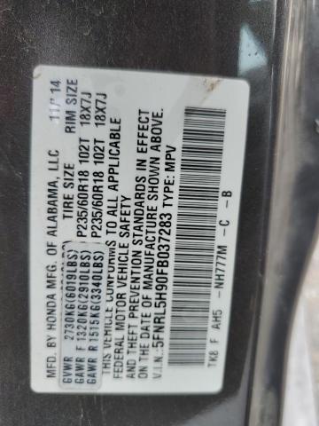 5FNRL5H90FB037283 Honda Odyssey Touring