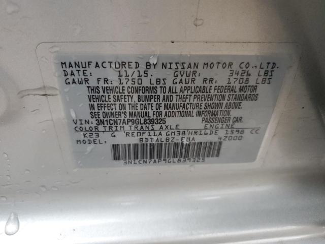 3N1CN7AP9GL839325 Nissan VERSA S