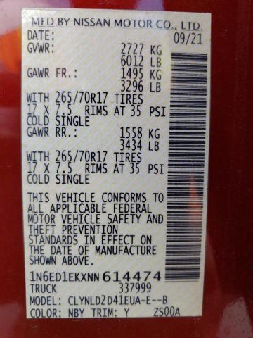 1N6ED1EKXNN614474 Nissan FRONTIER S
