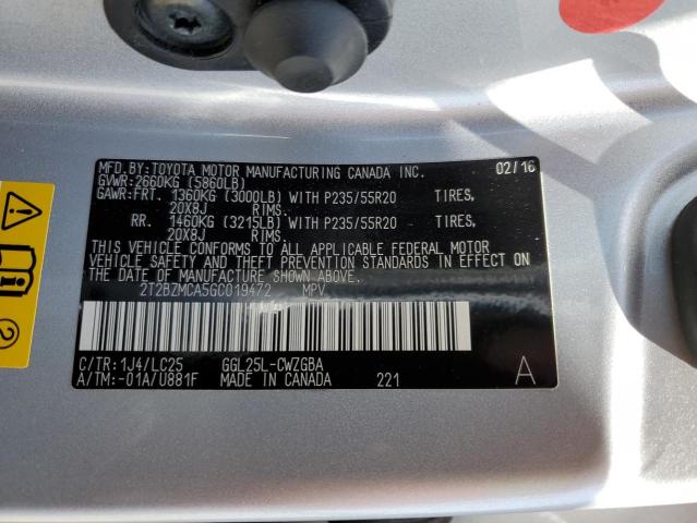 2T2BZMCA5GC019472 Lexus Rx 350 Base