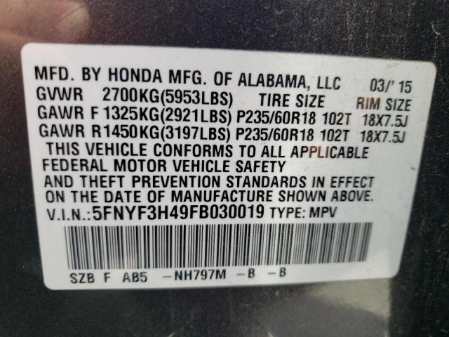 5FNYF3H49FB030019 Honda Pilot Ex