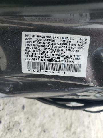 5FNRL5H91GB095243 Honda Odyssey Touring