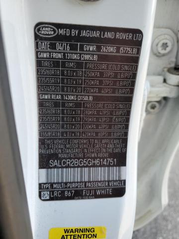 SALCR2BG5GH614751 Land Rover Discovery Sport Hse
