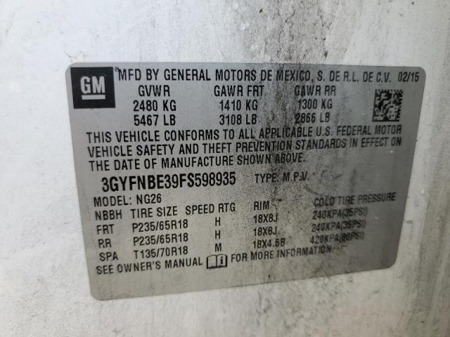 3GYFNBE39FS598935 Cadillac Srx Luxury Collection