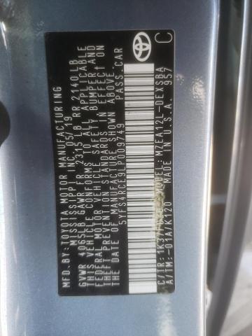 5YFS4RCE9LP009749 Toyota COROLLA SE