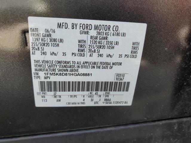 1FM5K8D81HGA08881 Ford EXPLORER XLT