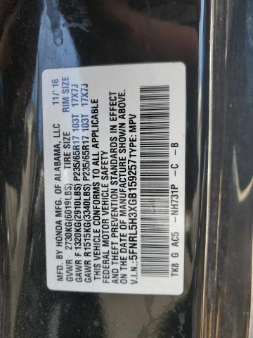 5FNRL5H3XGB159257 Honda ODYSSEY SE