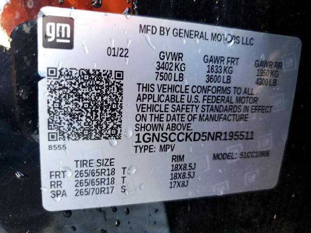 1GNSCCKD5NR195511 Chevrolet Suburban C1500 Lt