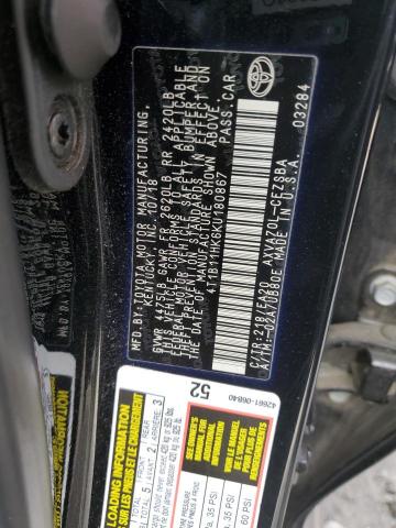 4T1B11HK6KU180867 Toyota CAMRY L