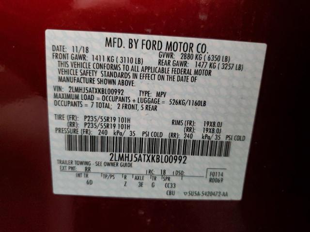 2LMHJ5ATXKBL00992 Lincoln MKT