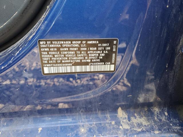 1VWBT7A3XHC049988 Volkswagen PASSAT SE