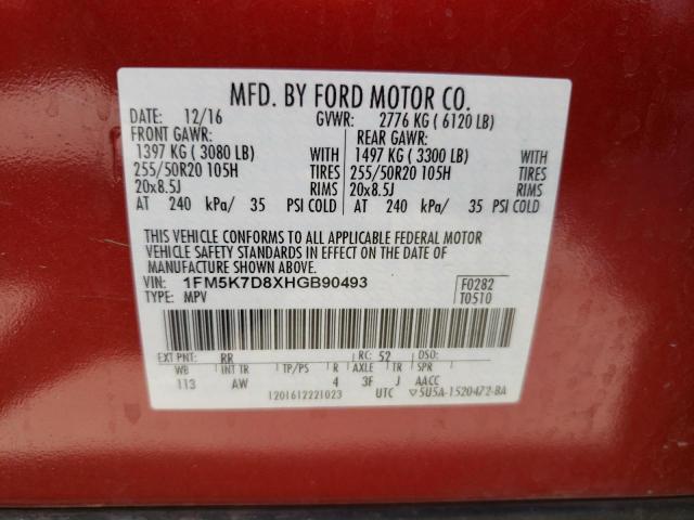 1FM5K7D8XHGB90493 Ford EXPLORER XLT