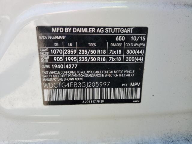 WDCTG4EB3GJ205997 Mercedes-Benz GLA 250