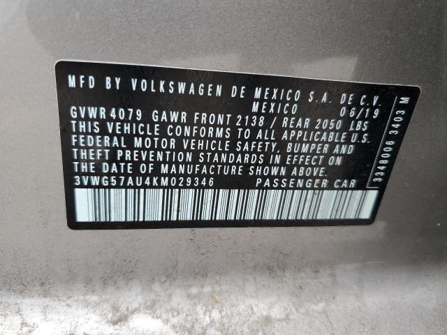 3VWG57AU4KM029346 Volkswagen GOLF S
