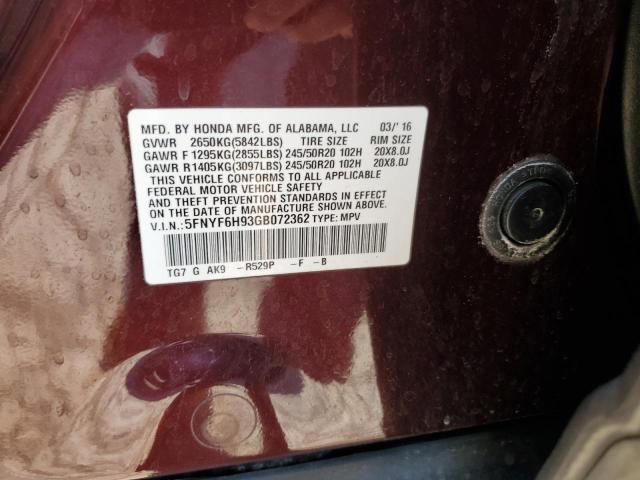 5FNYF6H93GB072362 Honda Pilot Touring