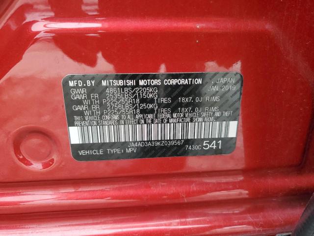 JA4AD3A39KZ039567 Mitsubishi Outlander Se