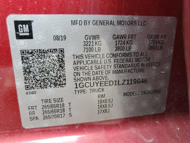1GCUYEED1LZ119646 Chevrolet Silverado K1500 Rst