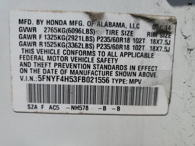 5FNYF4H53FB021556 Honda PILOT EXL